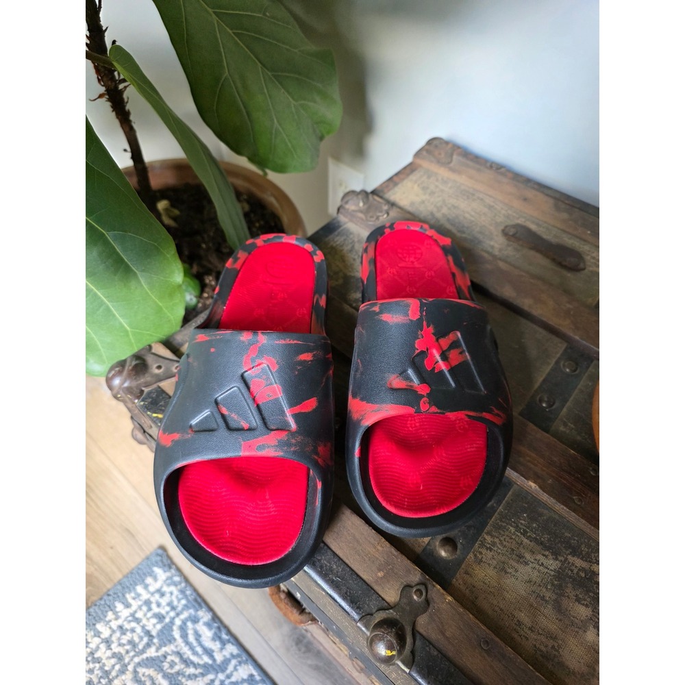 Adidas Adicane Mahomes Slides Mens 10 Black Red Marble Sandals Collab HP9712
